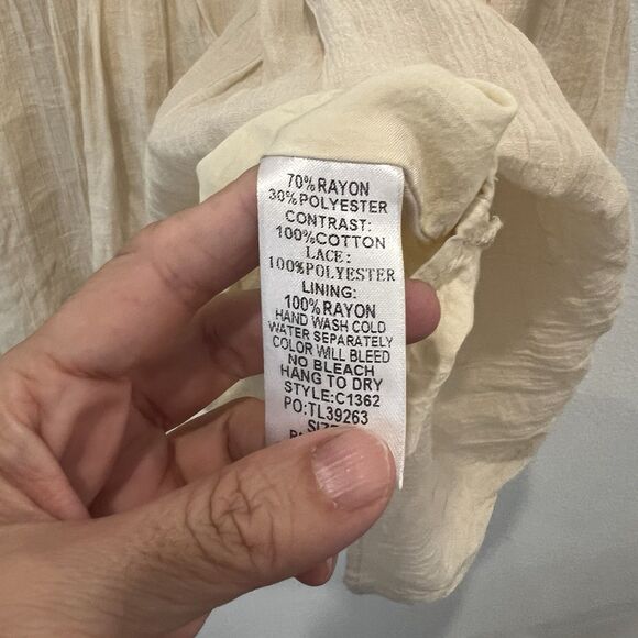 Umgee Cream Lace Peasant Babydoll Mini Dress Size M Femenine Fairy Cottage - Picture 4 of 7